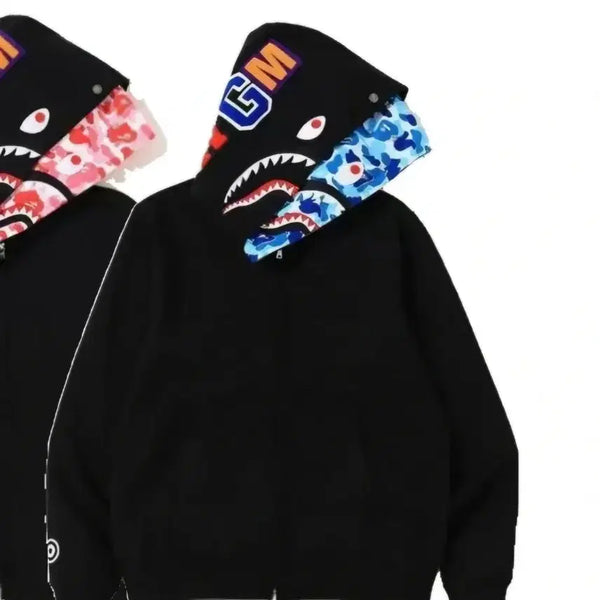 [BUNJANG] Bape Double Shark Full Zip Hoodie Blue Camo / 베이프 더블 샤크 후집