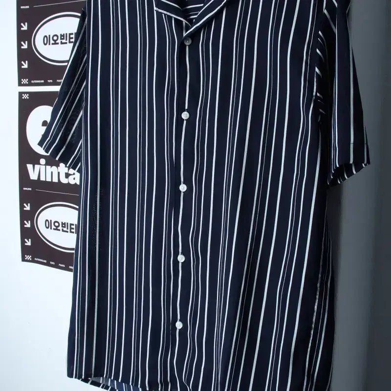[BUNJANG] Striped Half-Sleeve Polo Shirt Navy (L-XL) / (L-XL) 반팔 카라 티셔츠 셔츠 남방 스트라이프 네이비-H35346