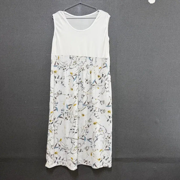[BUNJANG] Floral Sleeveless Long Dress White / F 여성 민소매 나시 꽃문 롱원피스 화이트 BO2412