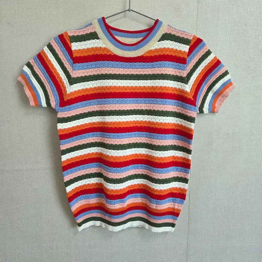 [BUNJANG] Women's Striped Short Sleeve Knit T-Shirt / 여성 스트라이프 반팔 니트티 F JJ2882