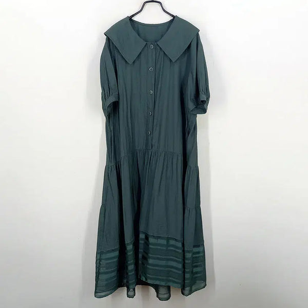 [BUNJANG] MILLA Women's Summer Half-Button Single-Layer Long Half-Sleeve Dress Green (HU45957) / MILLA 여성 여름 반버튼 홑겹 롱반팔원피스 그린 (HU45957)