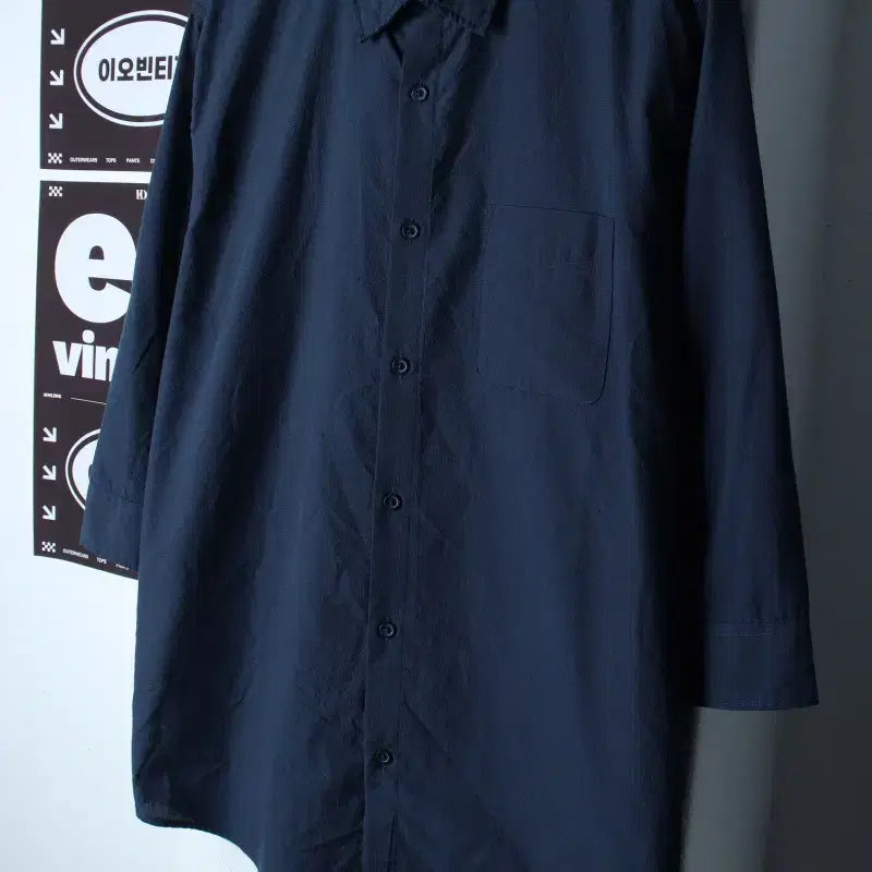 [BUNJANG] TOPTEN 7-Sleeve Solid Navy Shirt XL / (2XL) 탑텐 셔츠 남방 빅사이즈 7부 네이비 무지 아메카지-H35364