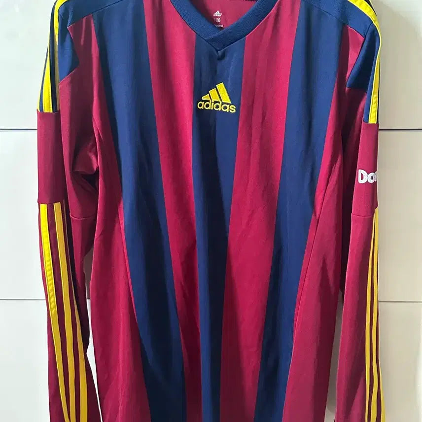 [BUNJANG] Adidas Stripe Long Sleeve T-Shirt Navy/Burgundy Size 100 / (희귀) 아디다스 스트라이프 긴팔 티셔츠 네이비/버건디 유니폼