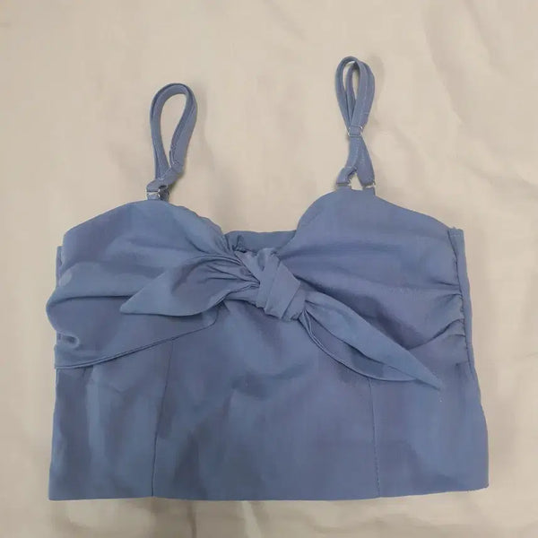 [BUNJANG] Light Blue Ribbon Bustier Camisole Top / 소라 하늘색 리본 뷔스티에 밴딩 나시