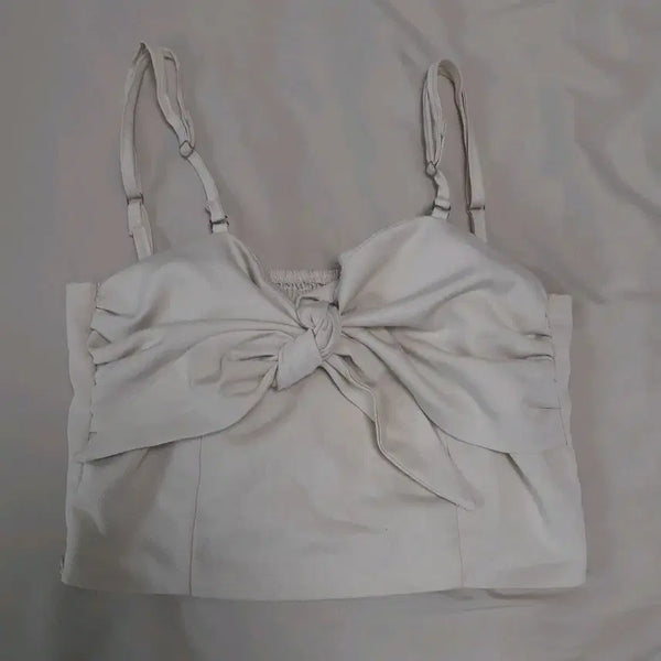 [BUNJANG] Ivory Ribbon Bustier Tank Top / 아이보리 리본 뷔스티에 밴딩 나시