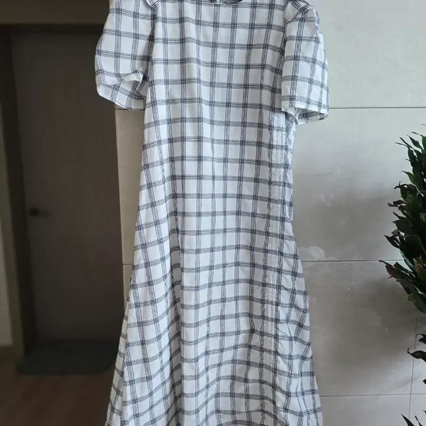 [BUNJANG] NAIN Check Puff Sleeve Long Dress / NAIN 체크 퍼프소매 롱원피스 55~66사이즈