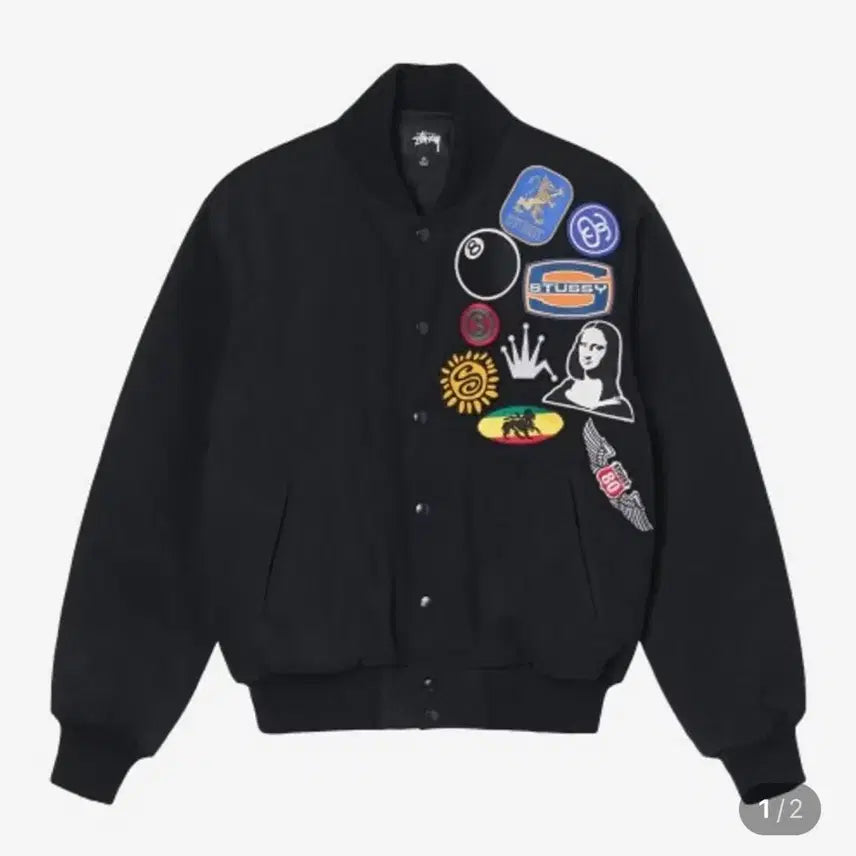 [BUNJANG] Stussy Souvenir Stadium Bomber Jacket Black M / [스투시 자켓] 스투시 수베니어 스타디움 봄버 블랙 M