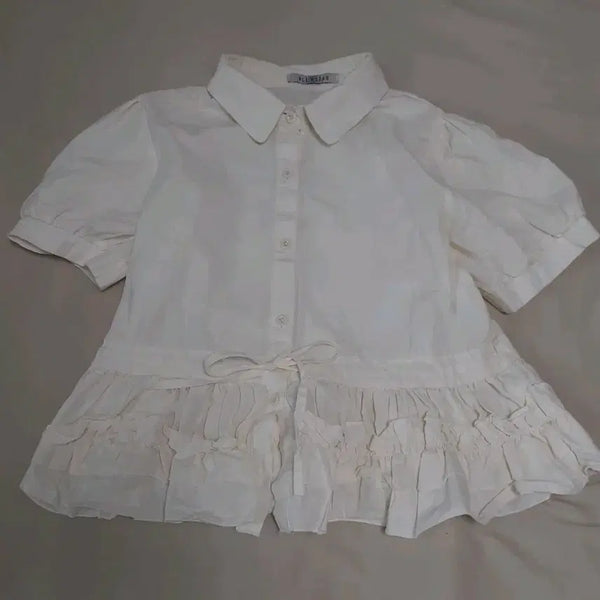 [BUNJANG] Ribbon Lace Ivory Frill Blouse / 리본레이스 아이보리 프릴 블라우스