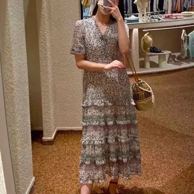 [BUNJANG] Floral Print Chiffon Long Dress / 디자인꽃무니쉬폰고급롱롱원피스