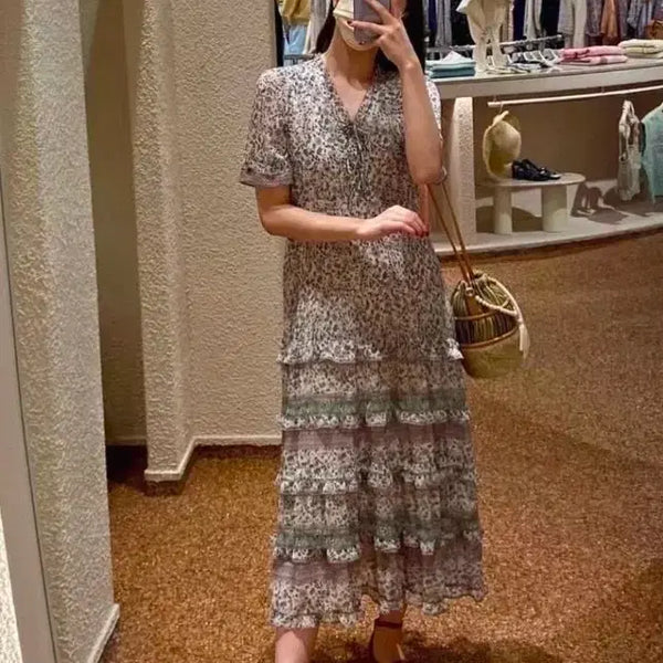 [BUNJANG] Floral Print Chiffon Long Dress / 디자인꽃무니쉬폰고급롱롱원피스