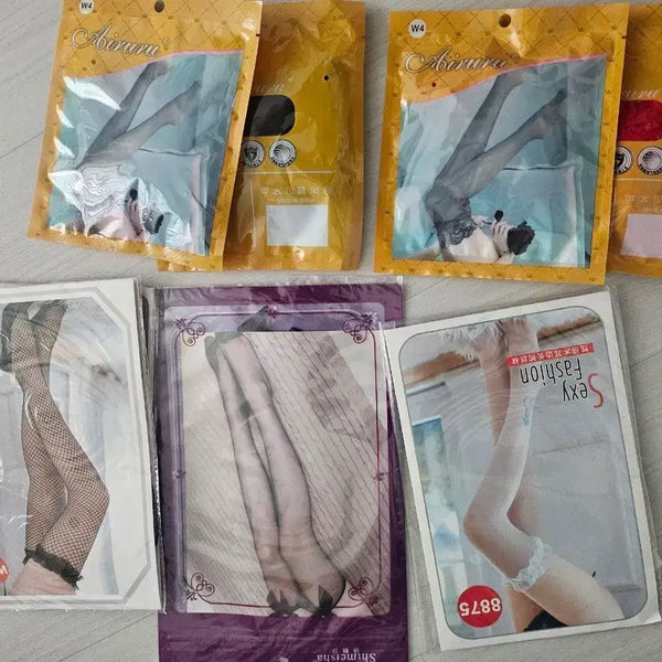 [BUNJANG] Sheer Mesh Thigh-High Stockings with Garters / 망사 반투명 밴드 허벅지 스타킹 팬티 스타킹 피쉬넷