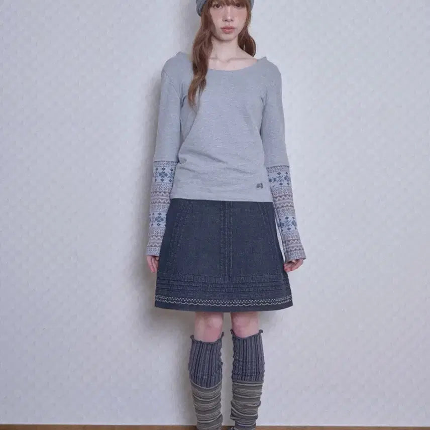 [BUNJANG] hug your skin Denim Needlework Midi Skirt (Black) / 허그유어스킨 데님 니들워크 미디 스커트 (블랙)