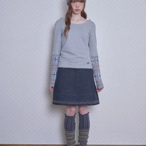 [BUNJANG] hug your skin Denim Needlework Midi Skirt (Black) / 허그유어스킨 데님 니들워크 미디 스커트 (블랙)
