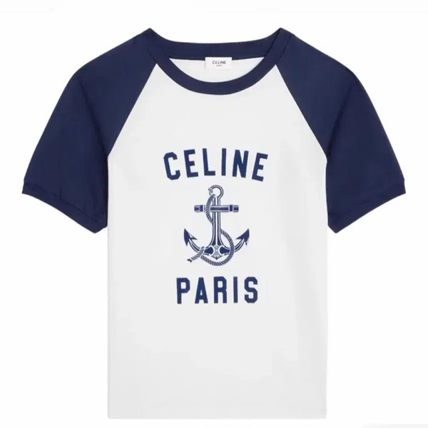 [BUNJANG] Celine Anchor Logo Raglan Short Sleeve T-Shirt / 셀린느 앵커 로고 라글란 반팔 티셔츠