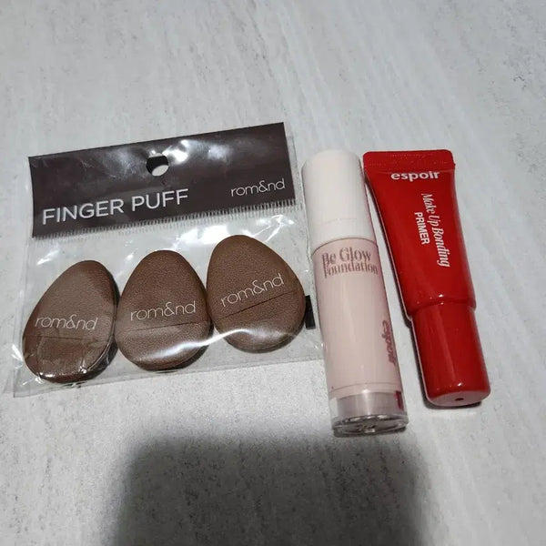 [BUNJANG] Rom&nd Finger Puff 3p & Espoir Big Glow Wedding Peach + Bonding Primer 7ml Set / (새상품)롬앤 핑거퍼프 에스쁘아 비글로우,본딩프라이머