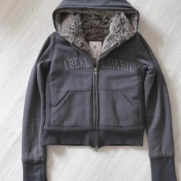 [BUNJANG] Abercrombie & Fitch Wool Zip-Up Hoodie Charcoal / 아베크롬비 울프죠 후드집업 딱붙핏 차콜