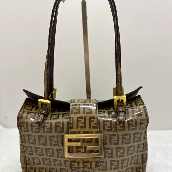 [BUNJANG] Fendi Zucca Enamel Mini Shoulder Tote Bag Brown / 정품) 펜디 주카 에나멜 미니 숄더백 토트백 브라운