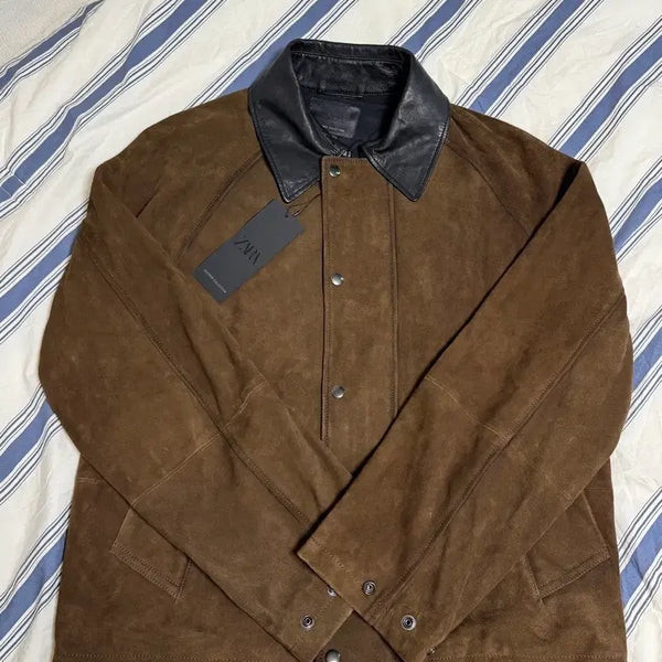 [BUNJANG] Zara 23FW Contrast Collar Leather Jacket / [M] 자라 23f/w 콘트라스트 레더 카라 자켓
