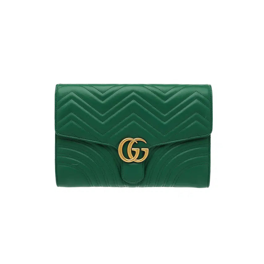[BUNJANG] Gucci GG Marmont Matelassé Clutch Green Leather / 구찌 GG 마몽 마틀라세 클러치