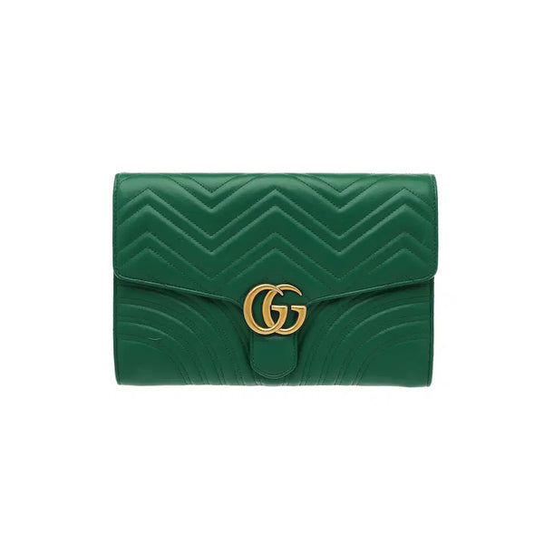 [BUNJANG] Gucci GG Marmont Matelassé Clutch Green Leather / 구찌 GG 마몽 마틀라세 클러치