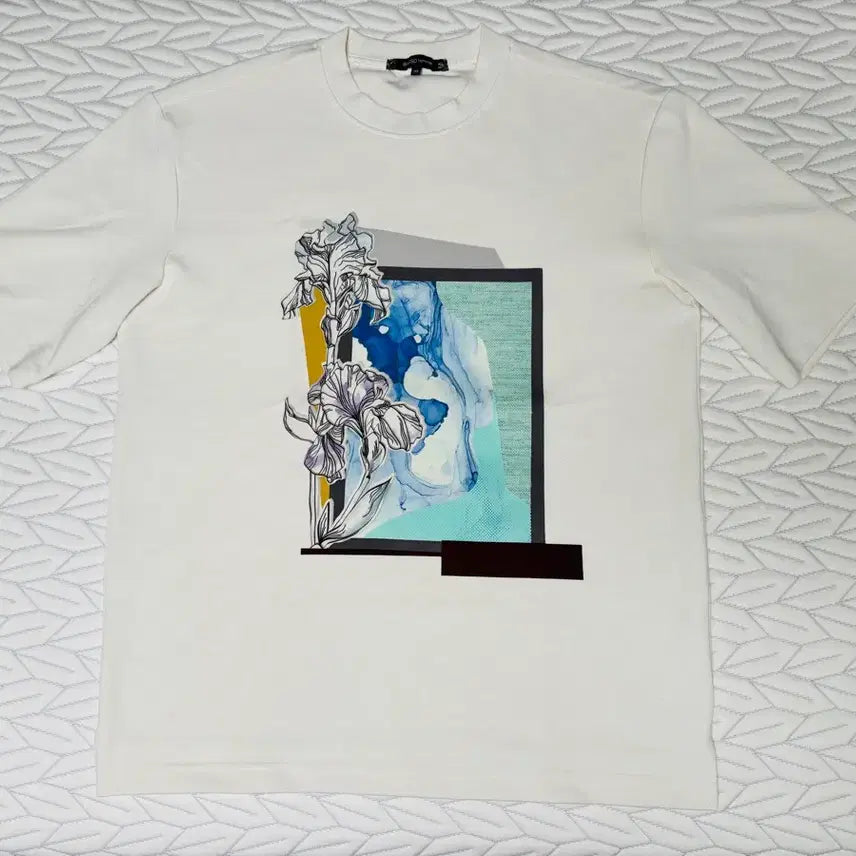 [BUNJANG] Basso Homme White Flower T-Shirt Size 95 / 바쏘옴므 화이트 플라워 티셔츠 95