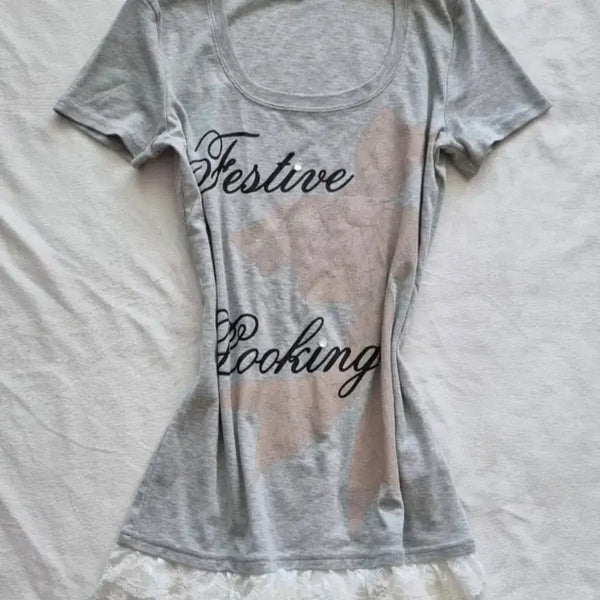 [BUNJANG] Vintage Mori Girl Garu Ribbon Lace Top / 빈티지 모리걸 갸루 리본 레이스 탑