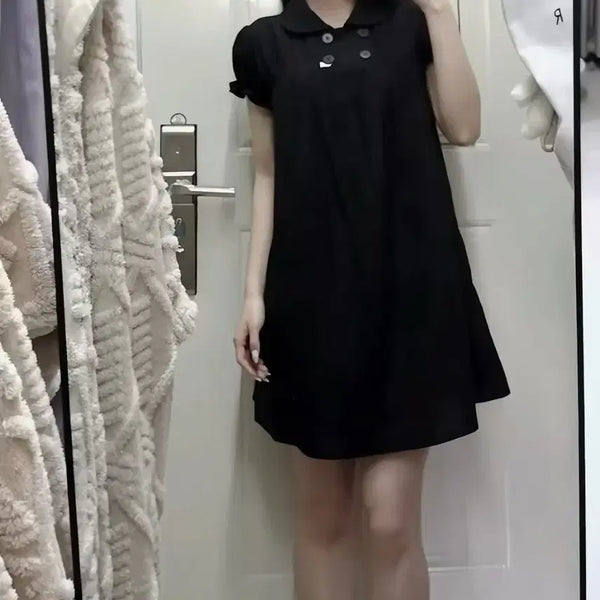 [BUNJANG] Black Short Sleeve Collared Dress / 검정 반팔 카라 원피스