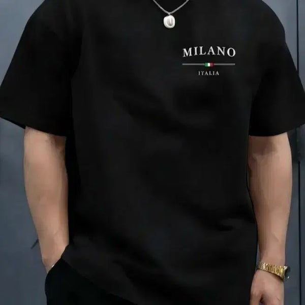 [BUNJANG] Black Milano Lettering Short-Sleeve Cotton T-Shirt / 블랙 밀라노레터링 반팔면티