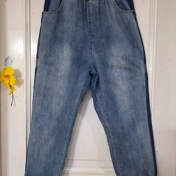 [BUNJANG] Women's Summer Casual Wide-Leg Denim Pants with Elastic Waistband / 여름 시원한 고급스러운 핏이이쁜  밴딩  청 베기통바지