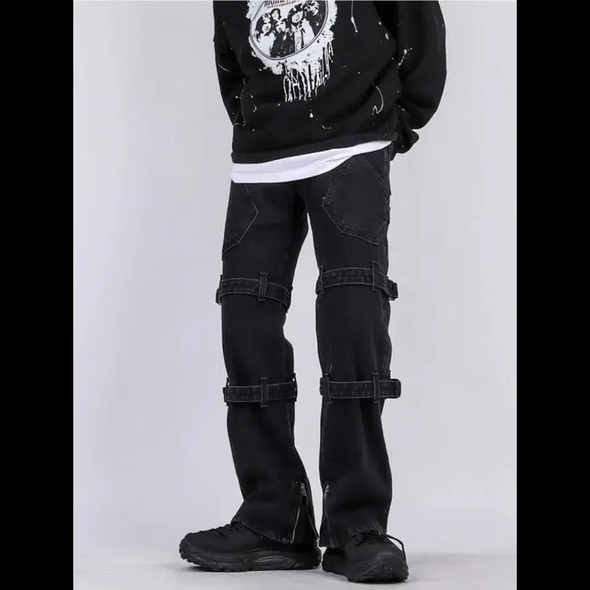 [BUNJANG] JUST YOUNG UB Bon Buckle Bootcut Denim Pants (Black) / JUST YOUNG UB 본 버클 부츠컷 데님 팬츠(블랙)(새상품)