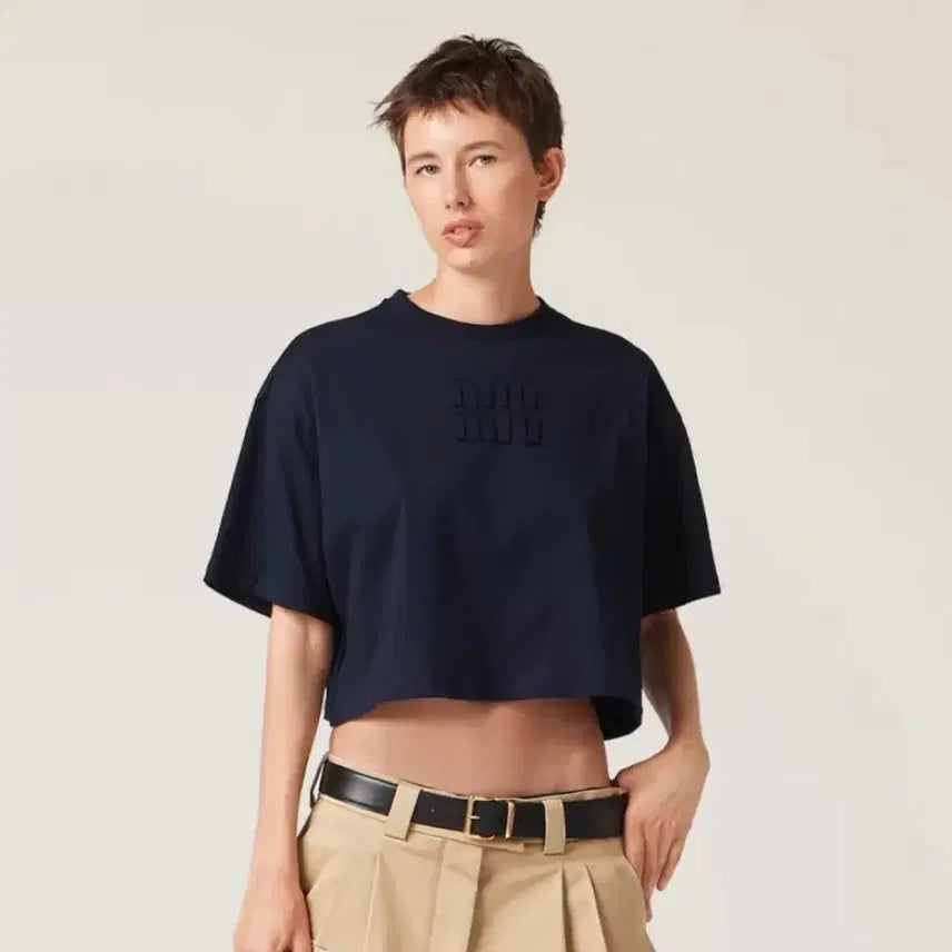 [BUNJANG] Miu Miu Embroidered Logo Cotton Jersey Short Sleeve T-Shirt White / 미우미우 반팔 티셔츠 화이트