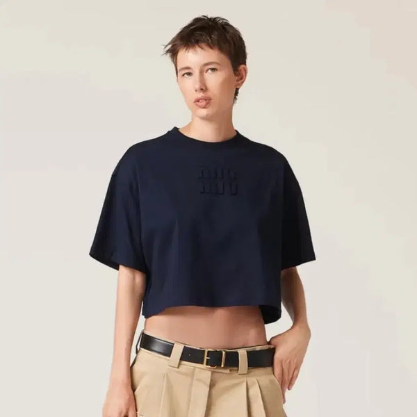 [BUNJANG] Miu Miu Embroidered Logo Cotton Jersey Short Sleeve T-Shirt White / 미우미우 반팔 티셔츠 화이트