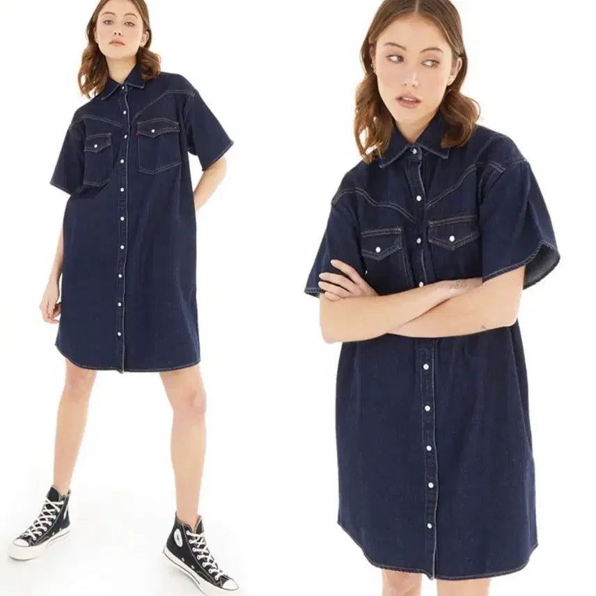 [BUNJANG] Levi's Elowen Western Dress Half-Sleeve Denim / 리바이스 반팔데님 셔츠 원피스
