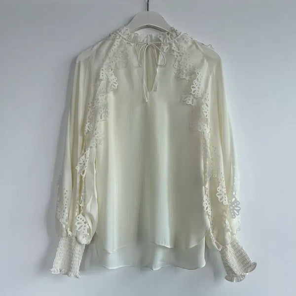 [BUNJANG] Ivory Lace Sleeve Blouse - Size S / 아이보리 레이스 소매 블라우스 S