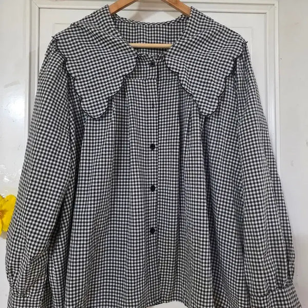 [BUNJANG] Chic Cotton Blouse with Ruffle Collar - Spring/Summer / 봄 여름  디자인이쁜 고급스런  얇은 면 블라우스   77반까지