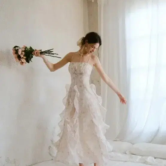 [BUNJANG] SinnSden Fairy Ruffle Long Dress / 신스덴 페어리 러플 롱원피스 브라이덜샤워셀프웨딩스냅 휴양지