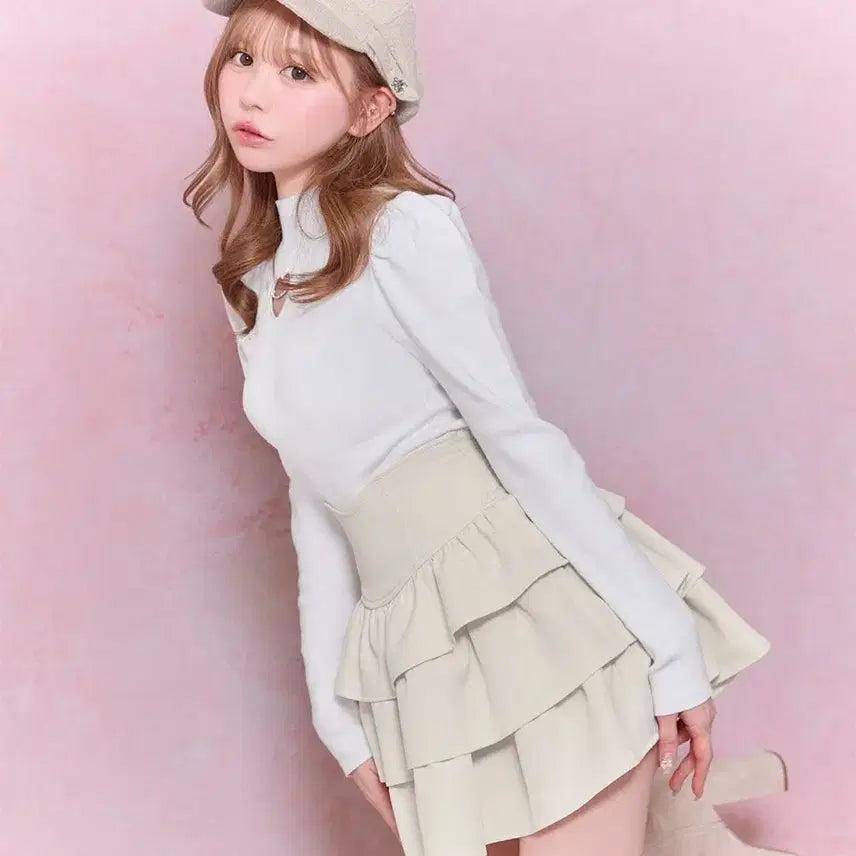 [BUNJANG] MICHALAMARONG Frill Skirt Ivory White S/M / 미셸마카롱 프릴 미각 스커트 아이보리 화이트 양산형 지뢰계 s m F