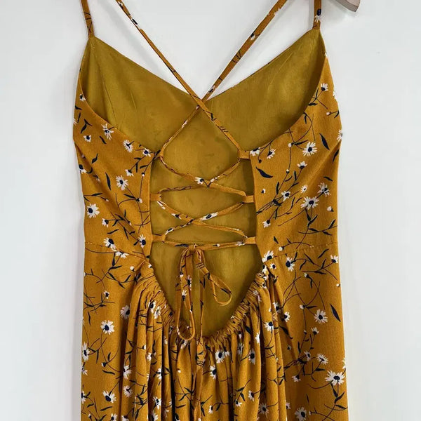[BUNJANG] Herringbone Floral Maxi Lace-up Dress L / 허링본 플로럴 맥시 레이스업 끈 원피스 L