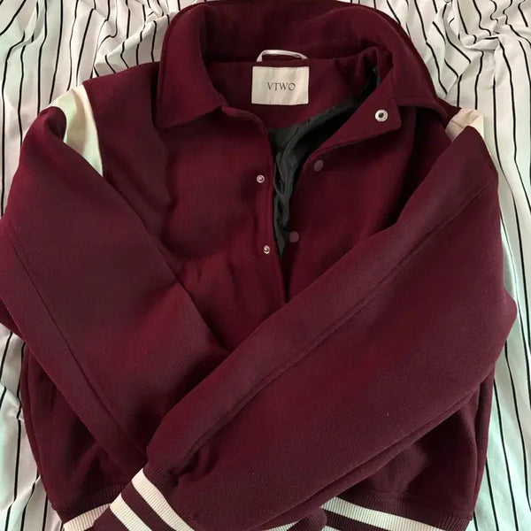 [BUNJANG] VTWO Varsity Jacket Wine M / VTWO 바시티 자켓 와인 M