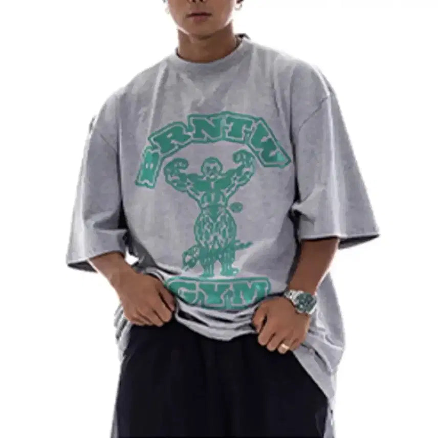 [BUNJANG] Born to Win Raiseborn Short Sleeve T-Shirt Melange Grey / 본투윈 레이즈본 반팔 티셔츠 멜란지그레이