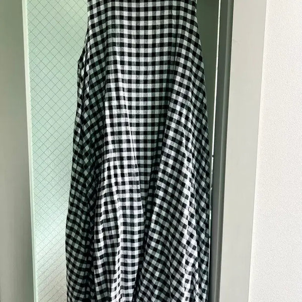 [BUNJANG] Sleeveless Checkered Loose Fit Maxi Dress / 민소매롱원피스,체크원피스,나시원피스,루즈핏원피스
