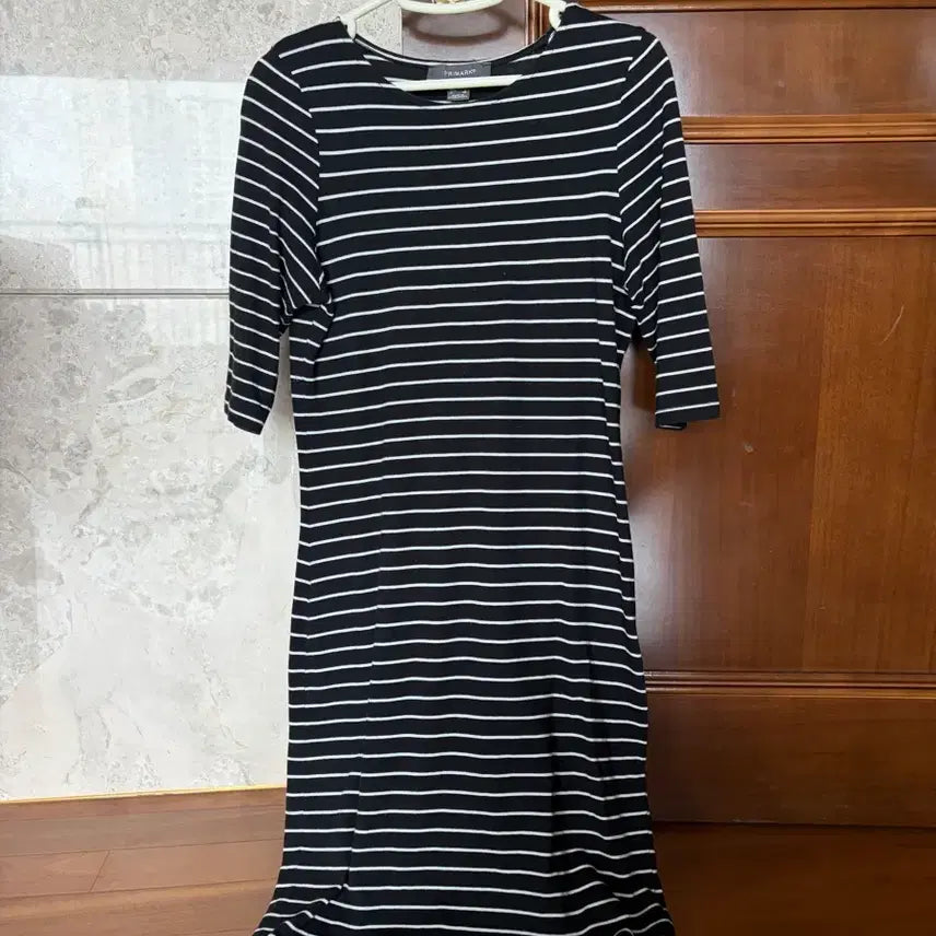 [BUNJANG] Women's Striped 7/10 Sleeve Cotton Dress / 여성 스트라이프 7부 소매 면 원피스