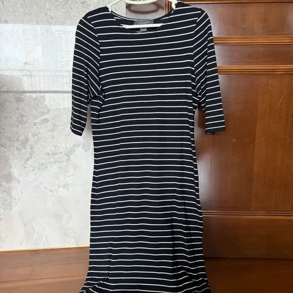 [BUNJANG] Women's Striped 7/10 Sleeve Cotton Dress / 여성 스트라이프 7부 소매 면 원피스