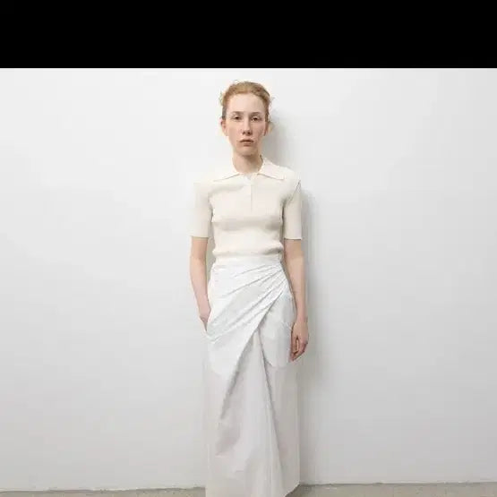 [BUNJANG] Lace White Short Sleeve Knit & Wrap Skirt Set / 레이스 화이트 반팔 니트 + 랩 스커트