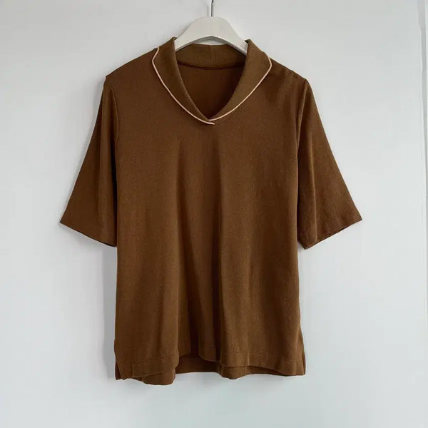 [BUNJANG] Tahari Brown Short Sleeve Knit Shirt / 타하리 TAHARI 반팔 니트 브라운 100