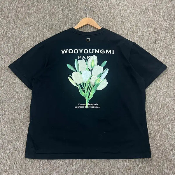[BUNJANG] Wooyoungmi Flower Print Back Logo Short Sleeve T-Shirt / 우영미 플라워 프린트 백로고 반팔티 50