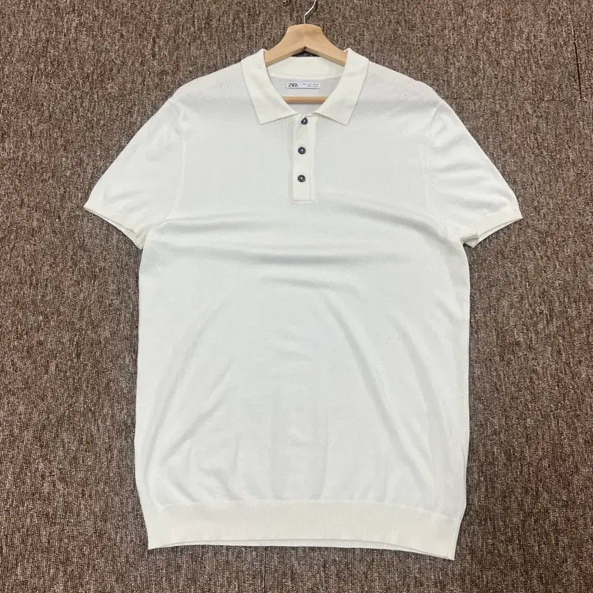 [BUNJANG] Zara White Knit Polo Shirt L / 자라 화이트 반팔 니트 폴로티 L