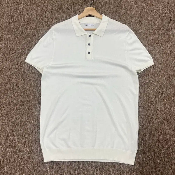 [BUNJANG] Zara White Knit Polo Shirt L / 자라 화이트 반팔 니트 폴로티 L
