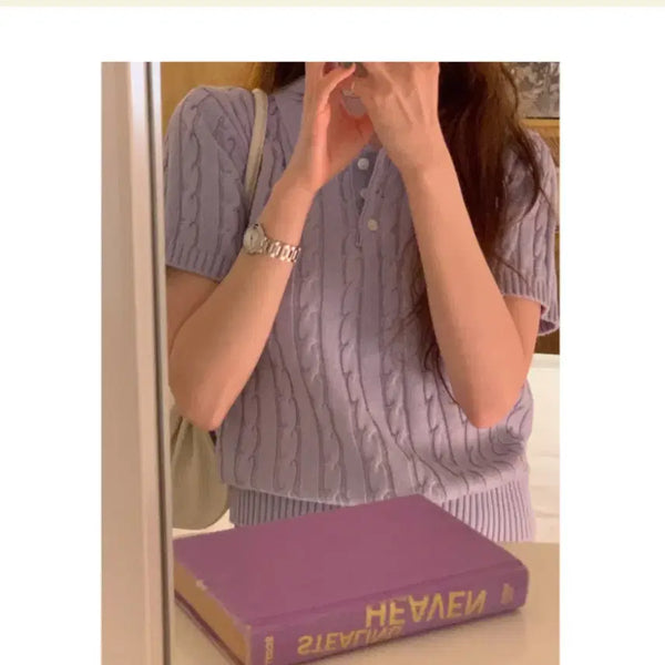[BUNJANG] LEBONE Sally Knit Summer Short Sleeve Knit (Lavender) / [LEBONE] sally knit 여름 반팔 니트 (라벤더)