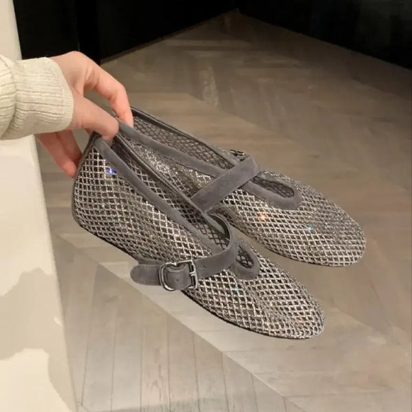 [BUNJANG] Mesh Cubic Flat Shoes 240 / 매쉬 큐빅 플랫 240(새상품)